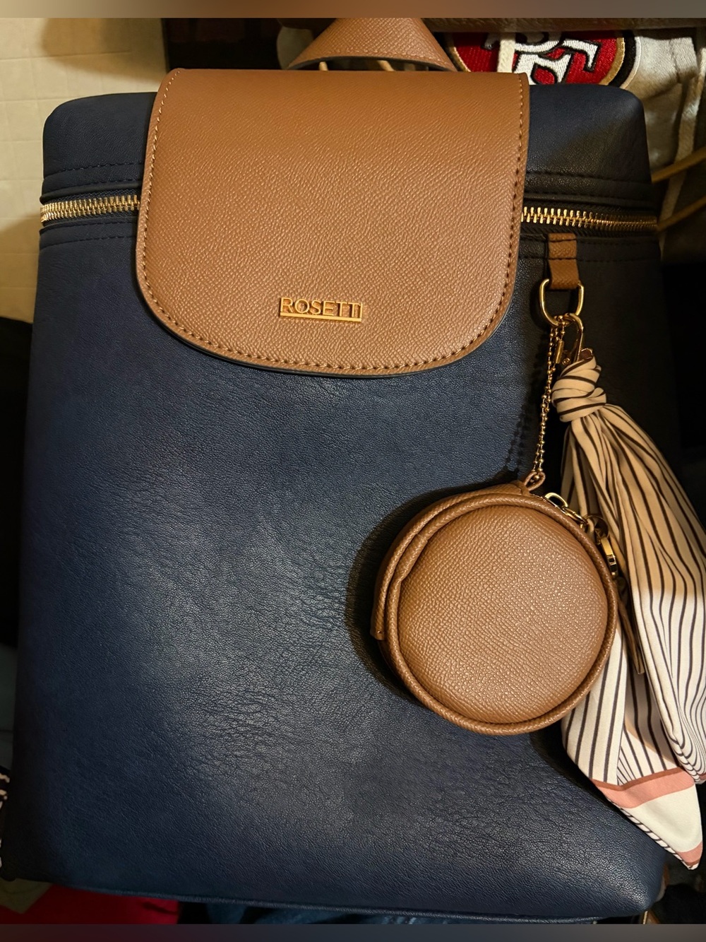 New Rosetti backpack purse. Blue and tan. Cute and functional.